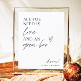 Poster Sinal de Bar Aberto Minimalista | Bar de casamento
