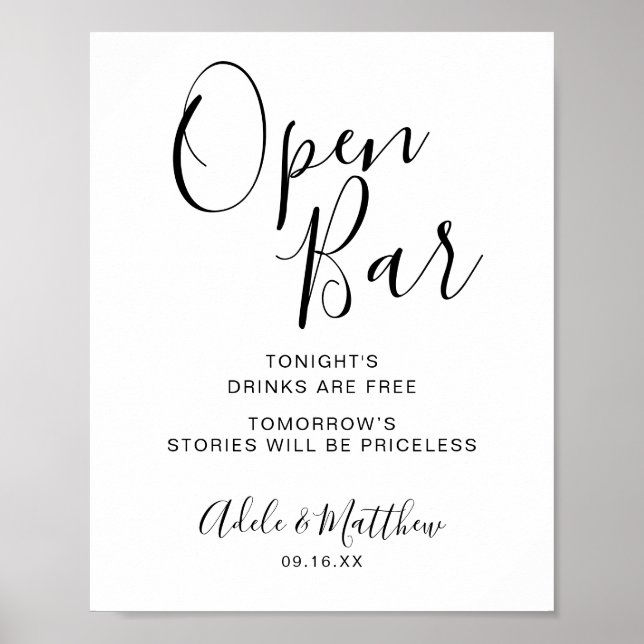 Poster Sinal de Bar Aberto Simples de Script Moderno (Frente)