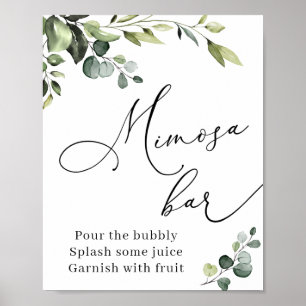 Poster Sinal de Bar Boho de Eucalipto Mimosa em Aquarela