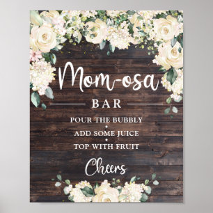 Poster Sinal de bar boho momosa em madeira verde-russa