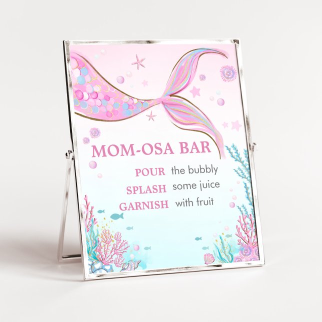Poster Sinal de Bar da Mamãe no Chá de Bebê Sereia (Under the Sea Baby Shower Mom Osa Bar Sign)