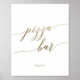 Poster Sinal de Bar da Pizza Dourada Elegante
