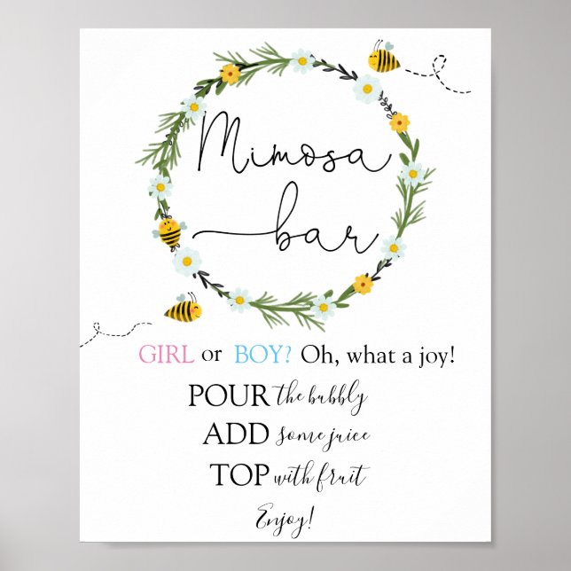 Poster Sinal de Bar de Bee Mimosa (Frente)