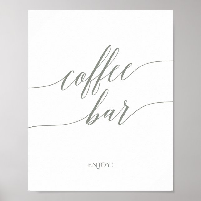 Poster Sinal de Bar de Café com Caligrafia em Verde Sage  (Frente)