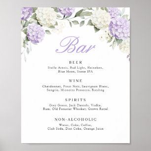 Poster Sinal de Bar de Casamento com Hortênsia Roxa Flora