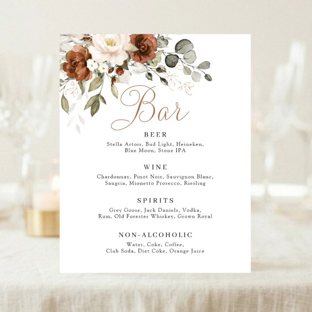Poster Sinal de Bar de Casamento com Verdejante Marfim Fe (Criador carregado)
