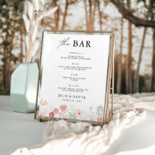 Poster Sinal de Bar de Casamento de Flor Selvagem Modelo