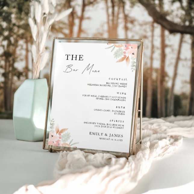 Poster Sinal de Bar de Casamento de Flor Selvagem Modelo (Wildflower Wedding Bar Menu Sign Template)
