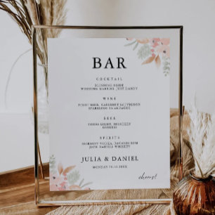 Poster Sinal de Bar de Casamento de Flor Selvagem Modelo