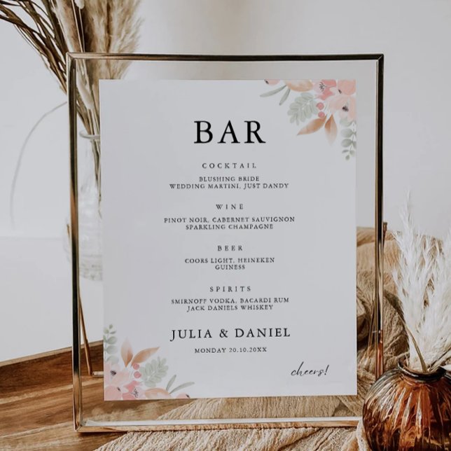 Poster Sinal de Bar de Casamento de Flor Selvagem Modelo (Wildflower Wedding Bar Menu Sign Template)