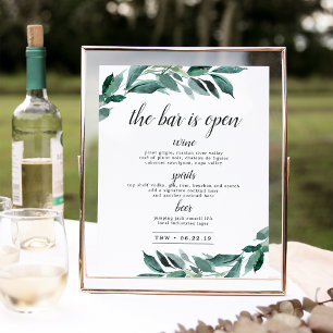 Poster Sinal de Bar de Casamento de Folhagem Abundante