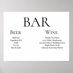Poster Sinal de bar de casamento elegante