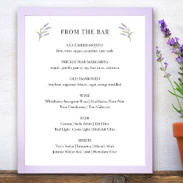 Poster Sinal de Bar de Casamento Floral da lavanda