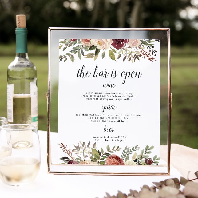 Poster Sinal de Bar de Casamento Rustic Bloom (Criador carregado)
