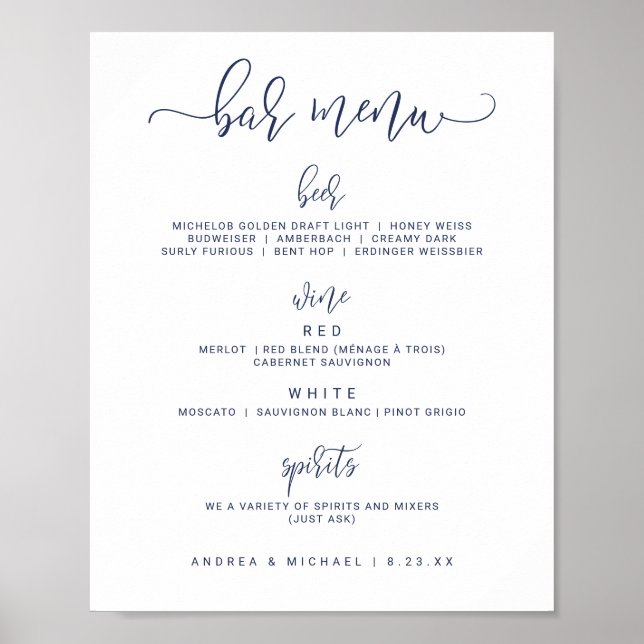 Poster Sinal de Bar de Casamento - Script de Salto (Marin (Frente)