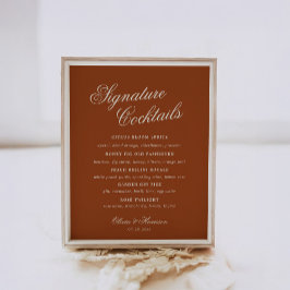 Poster Sinal de Bar de Casamento Terracota Laranja Queima