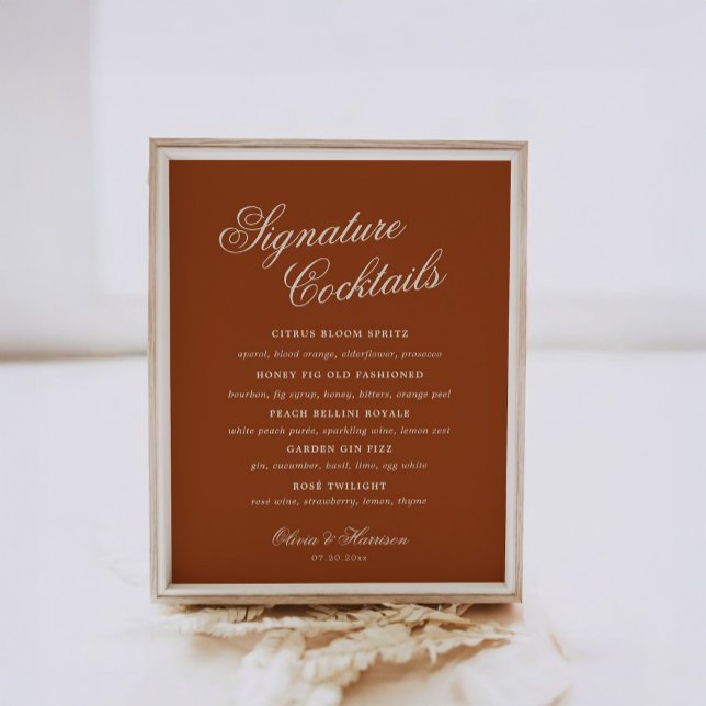 Poster Sinal de Bar de Casamento Terracota Laranja Queima (Criador carregado)