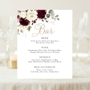 Poster Sinal de Bar de Casamento Verde Burgundy Merlot Fl