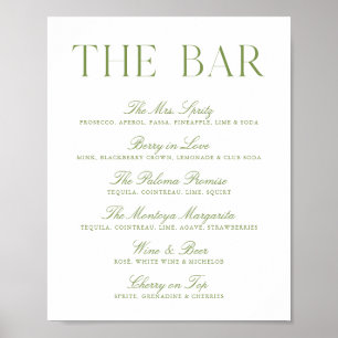 Poster Sinal de Bar de Casamento Verde e Branco Sofistica