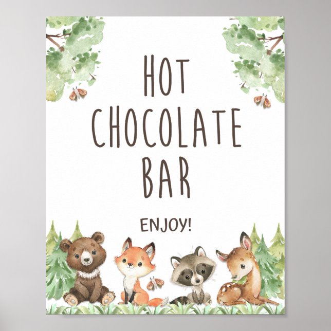 Poster Sinal de Bar de Chocolate Quente Animais da Flores (Frente)