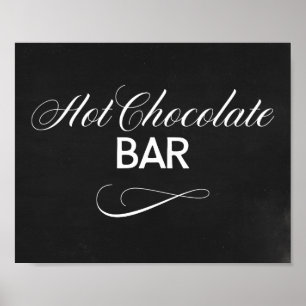Poster Sinal de Bar de Chocolate Quente com Fundo Preto