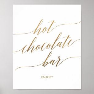 Poster Sinal de Bar de Chocolate Quente Dourado Elegante