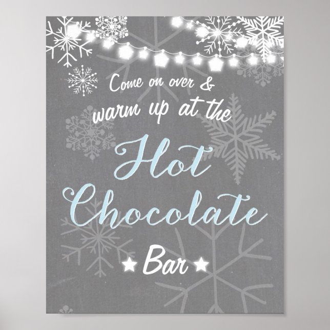 Poster Sinal de Bar de Chocolate Quente Flocos de neve Bl (Frente)