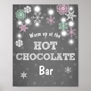 Póster Sinal de Bar de Chocolate Quente Flocos de neve Ro