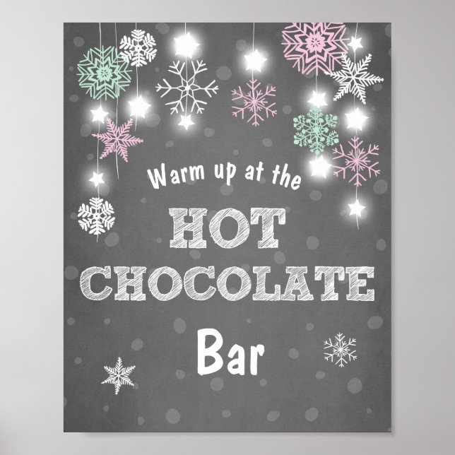 Póster Sinal de Bar de Chocolate Quente Flocos de neve Ro (Frente)