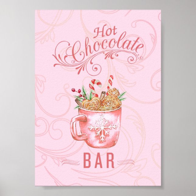Poster Sinal de Bar de Chocolate Quente Rosa (Frente)
