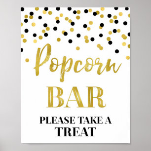 Poster Sinal de Bar de Confetti Dourado Preto