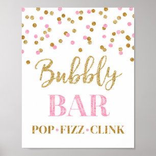 Poster Sinal de Bar de Confetti Dourado rosa