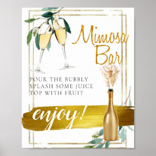 Poster Sinal de Bar de Foliage Dourada Elegante Bridal Br