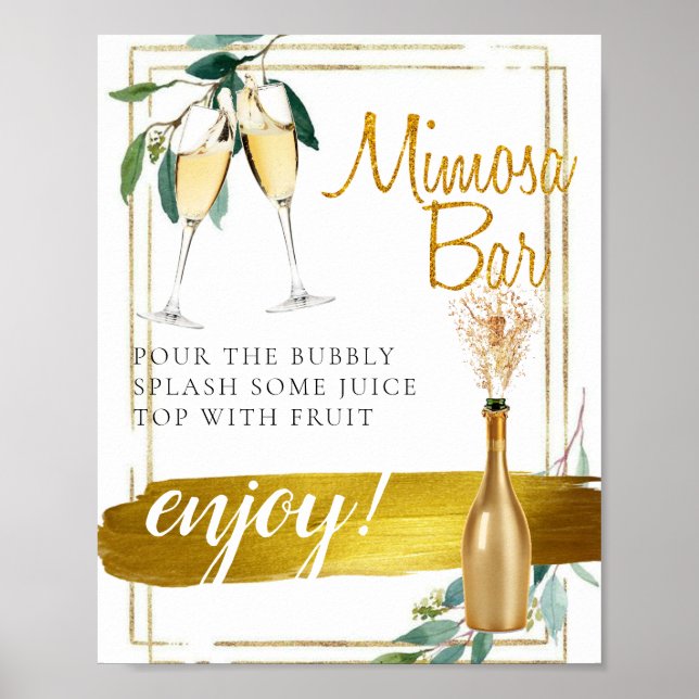 Poster Sinal de Bar de Foliage Dourada Elegante Bridal Br (Frente)
