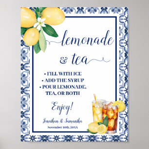 Poster Sinal de Bar de Limonada e Chá Azul Mediterrâneo