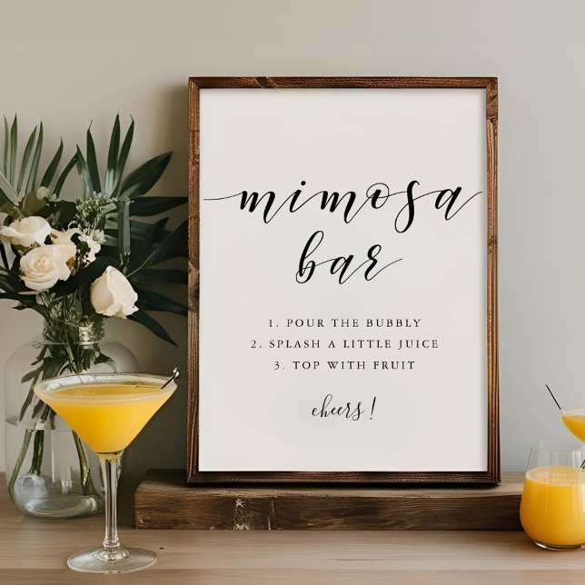Poster Sinal de Bar de Mimosa de Casamento com Caligrafia (Criador carregado)