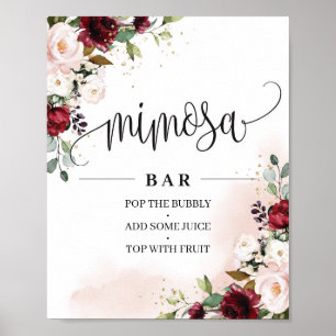 Poster Sinal de bar de Mimosa floral cor-de-rosa