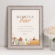 Sinal de Bar de Mimosa para Chá de Bebê Outono Rús