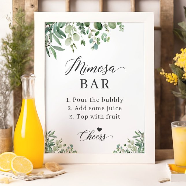 Poster Sinal de Bar de Mimosa para Chá de Noiva com Folha (Criador carregado)