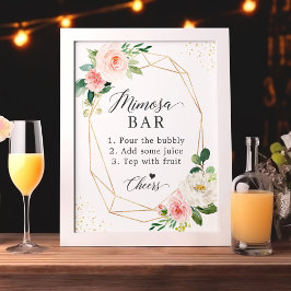 Poster Sinal de Bar de Mimosa para Chá de Noiva Floral Ro