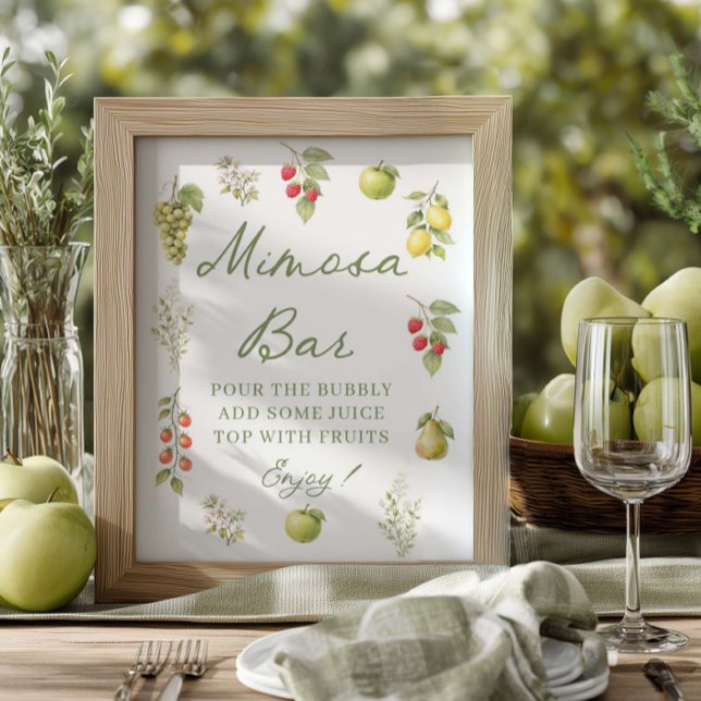 Poster Sinal de Bar de Mimosa para Chá de Noiva Recém Che (Criador carregado)