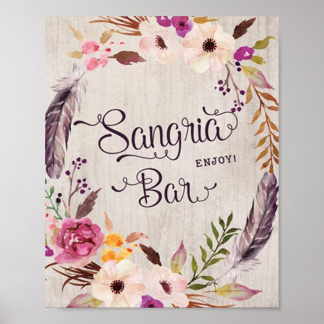 Poster Sinal de Bar de Sangria Favor de Casamento Chá de  (Frente)