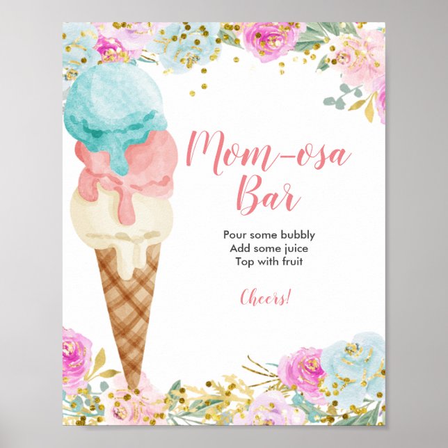 Poster Sinal de Bar de Sorvete Pastel floral Girl Momosa (Frente)