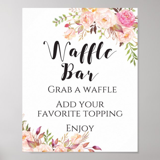 Poster Sinal de bar de Waffle floral Boho (Frente)