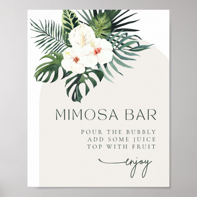 Poster Sinal de Bar do Arco Floral Branco Tropical Mimosa (Frente)