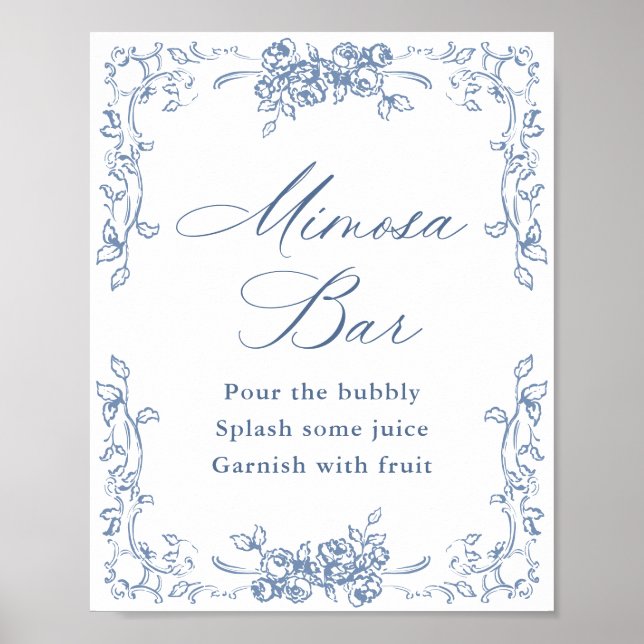 Poster Sinal de Bar Dusty Blue Mimosa do Ornamentado Rena (Frente)