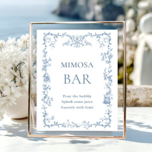 Poster Sinal de Bar Dusty Blue Mimosa do Ornamentado Rena