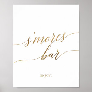 Poster Sinal de Bar Elegante Dourado Calliografia S'mores
