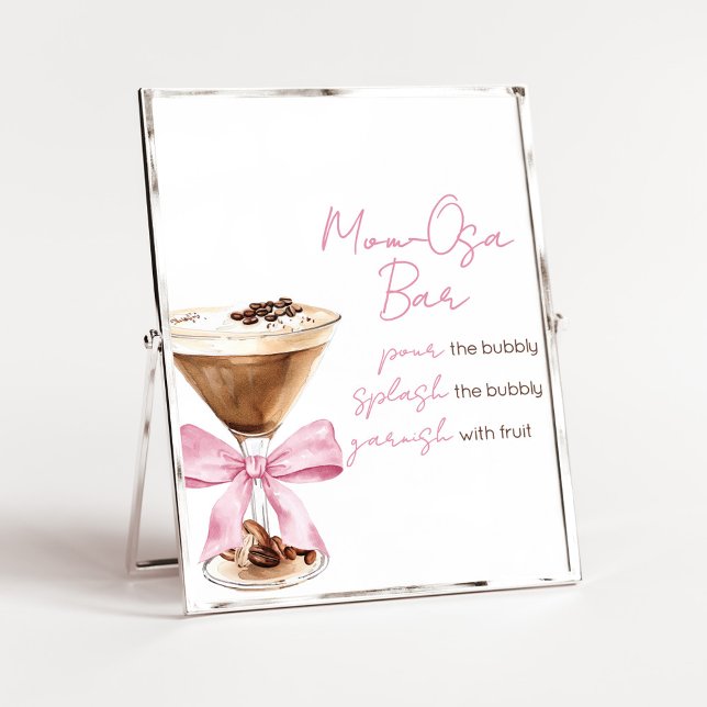 Poster Sinal de Bar Espresso Arco-íris Rosa para Mãe Osa (Espresso Baby Shower Sign)