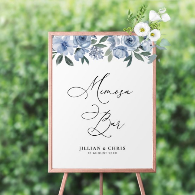 Poster sinal de bar floral azul empoeirado mimosa (Criador carregado)